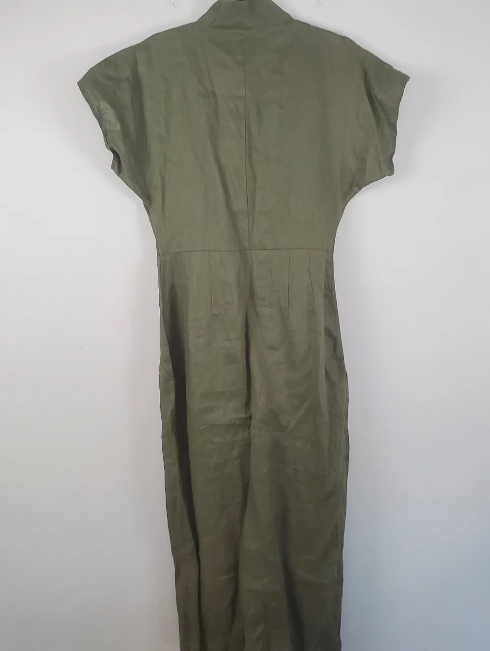 Linen Fairy Tales Linen Olive Green Wrap Linen Dress Womens Size Medium - Picture 7 of 9